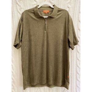 Negative Space Men Size L Khaki Terry Towel Polo 1/4 Zip‎ Short Sleeve Shirt